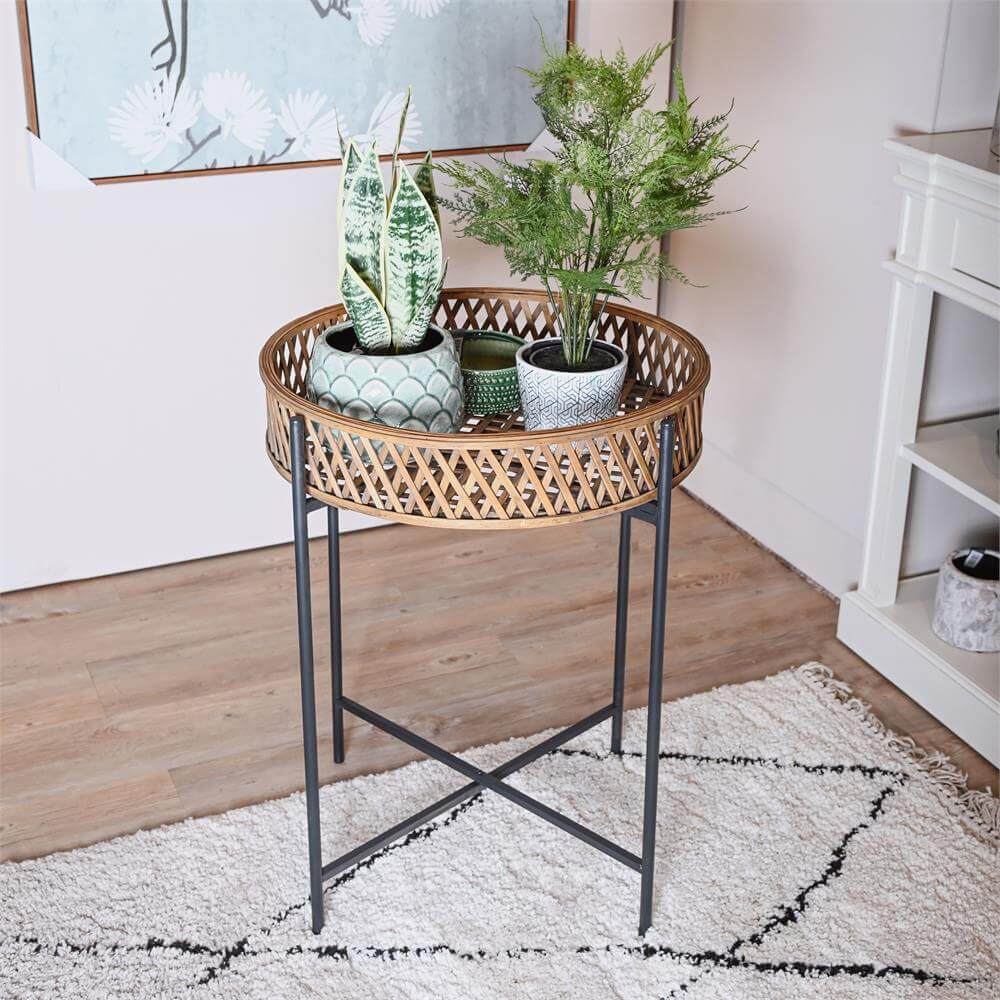 Eclectic Rattan Tray Side Table